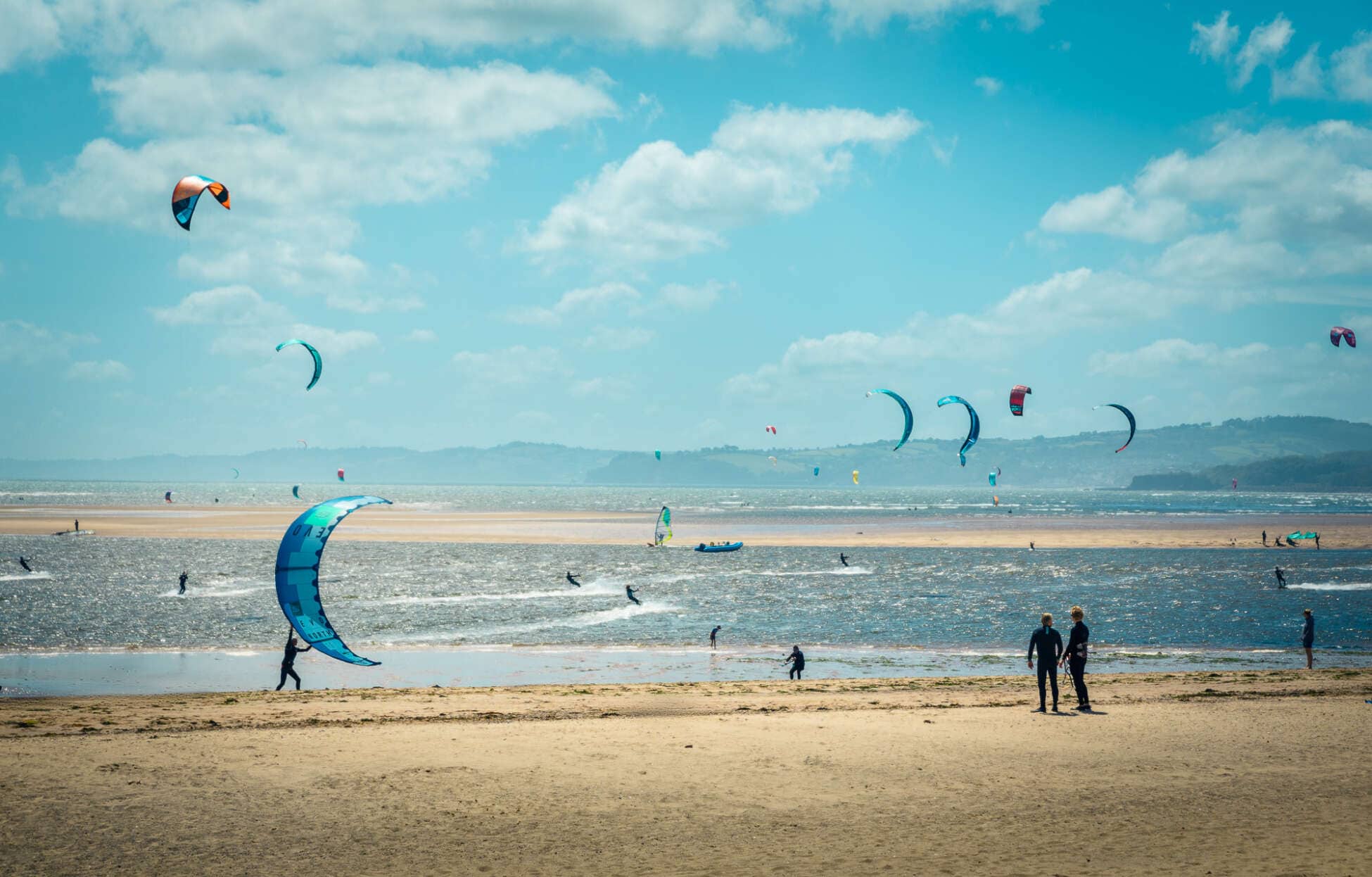 Kite Surfers On Summers Day Exmouth Devon