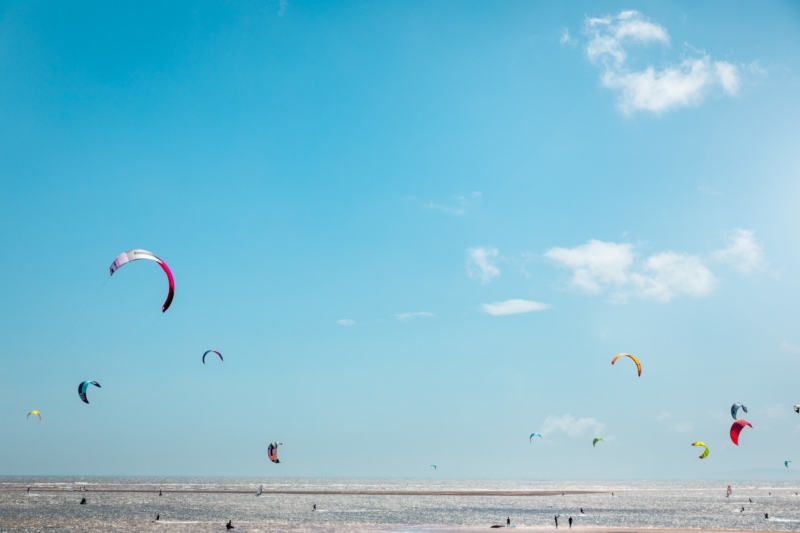 Kite Surfers On Summers Day Exmouth Devon